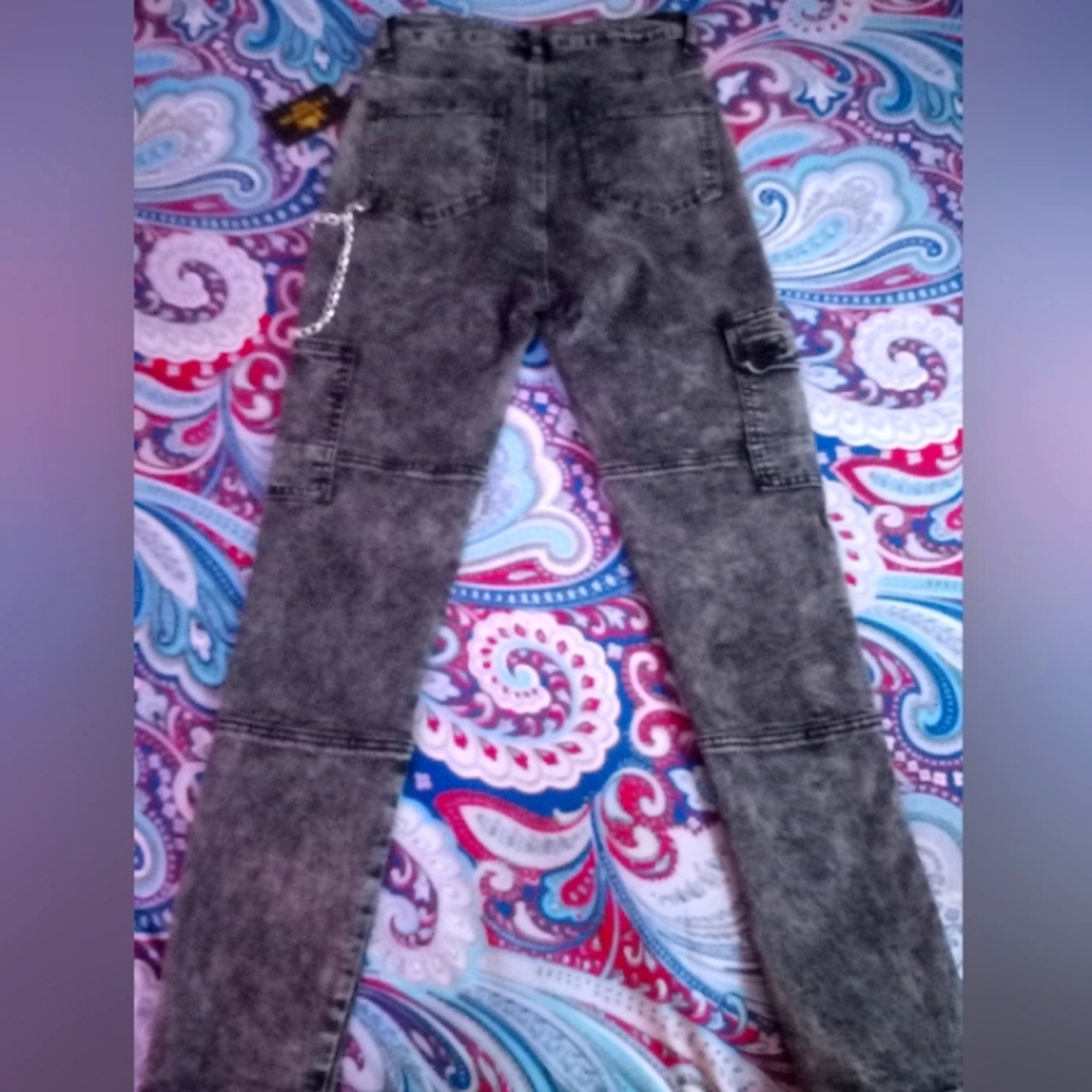 Gray Acid Wash Cargo Jeans